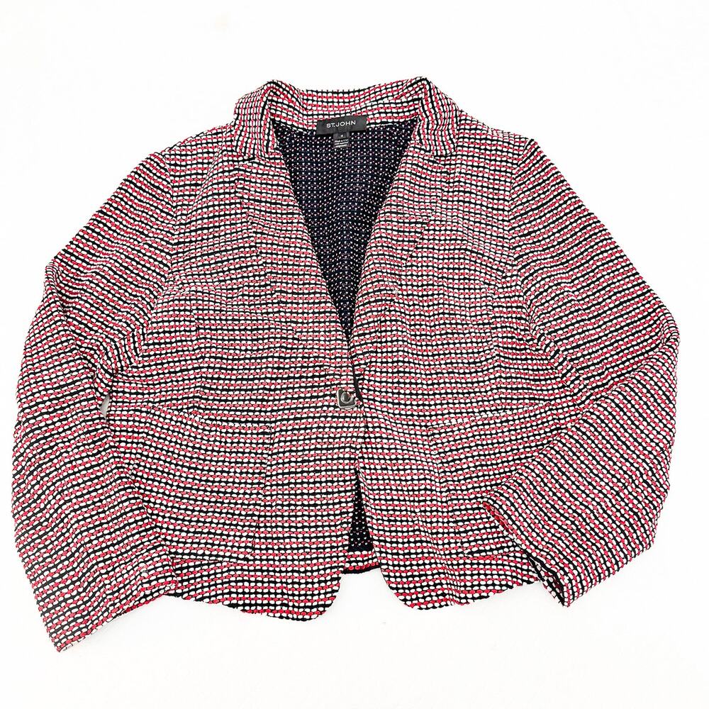 St. John Red, White & Black Tweed Women's Blazer Jacket